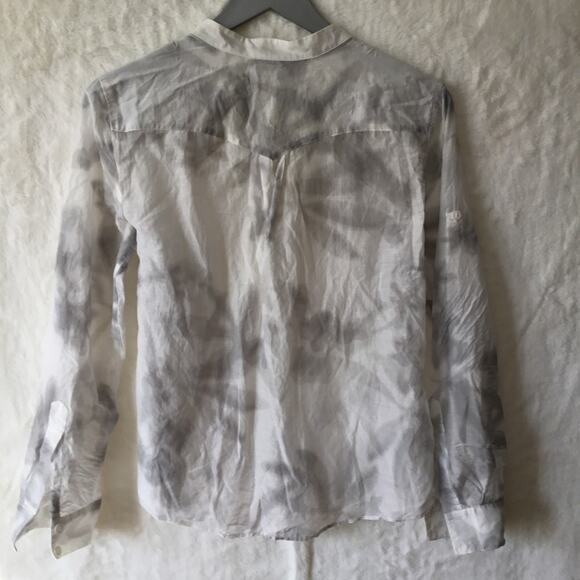 BCBGMaxAzria White and Gray Floral Half Button Down Shirt - Picture 8 of 16